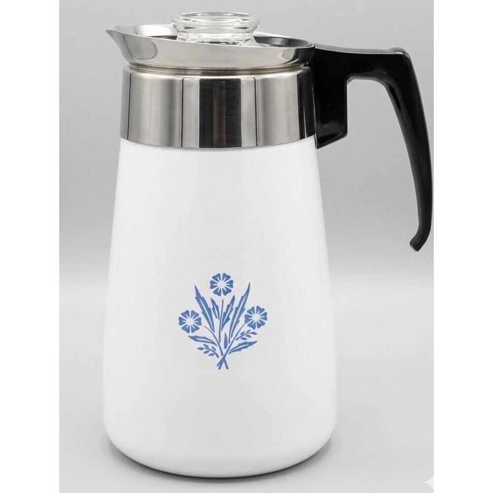 VINTAGE CORNING WARE BLUE CORNFLOWER 9 Cup Porcelain Pot Caracafe With Lid*